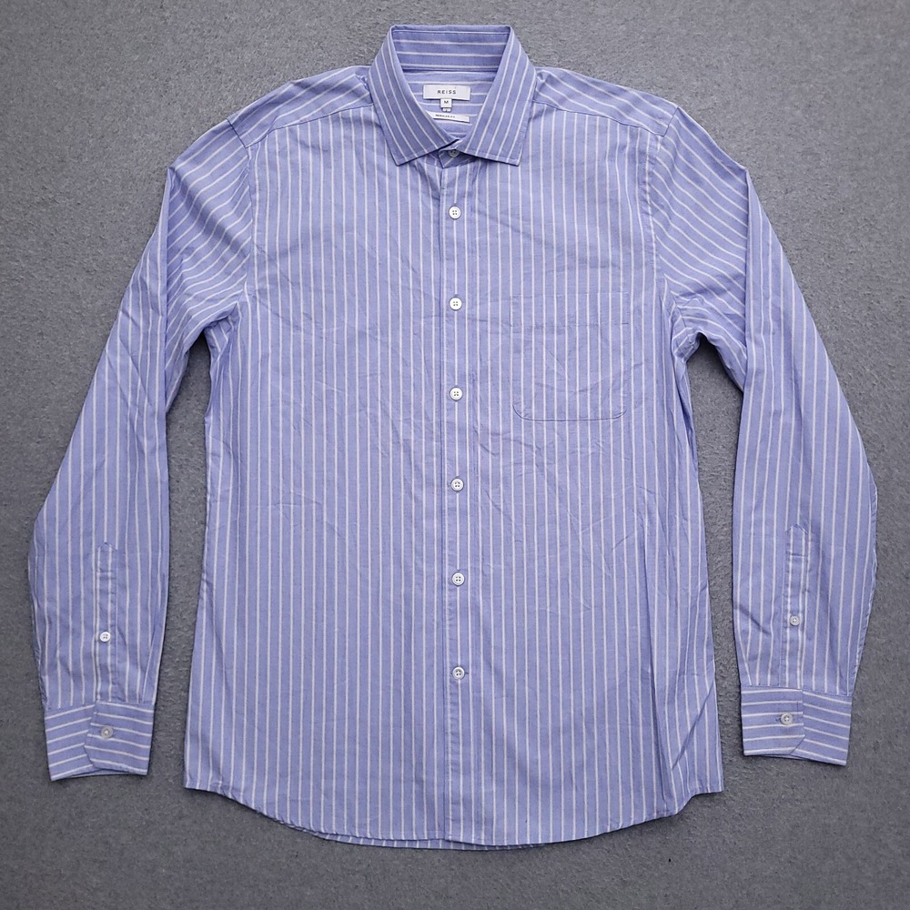 Reiss Button Up Shirt Mens Medium Regular Fit Blue White Stripe Corpcore